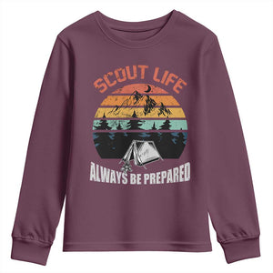 Scout Camping Youth Sweatshirt Scout Camping Always Be Prepared Hiking Camping Outdoors Troop Leader TS02 Maroon Print Your Wear