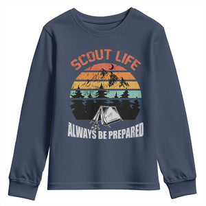 Scout Camping Youth Sweatshirt Scout Camping Always Be Prepared Hiking Camping Outdoors Troop Leader TS02 Navy Print Your Wear