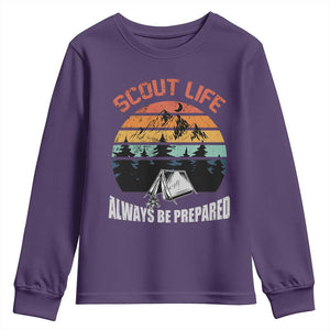 Scout Camping Youth Sweatshirt Scout Camping Always Be Prepared Hiking Camping Outdoors Troop Leader TS02 Purple Print Your Wear