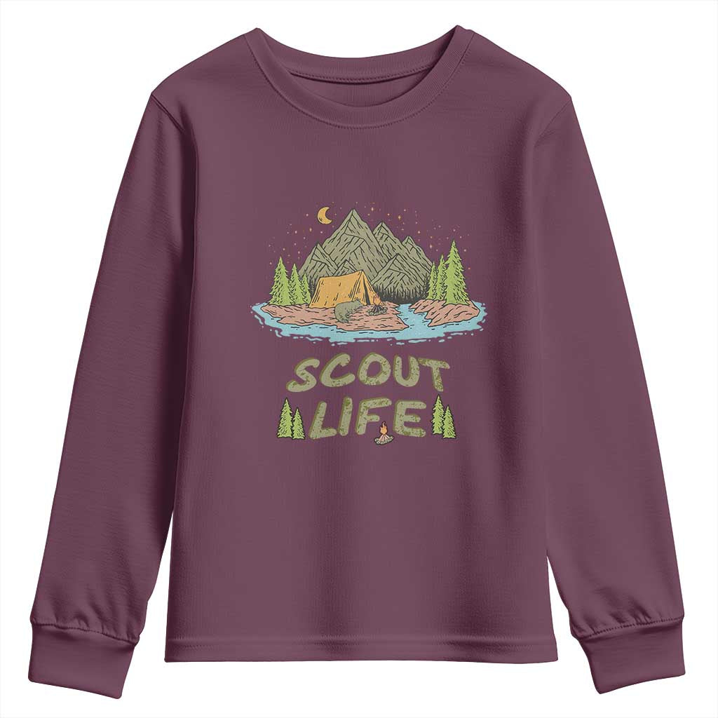 Scout Camping Youth Sweatshirt Scout Camping Life Hiking Camping Outdoors Troop Leader TS02 Maroon Print Your Wear