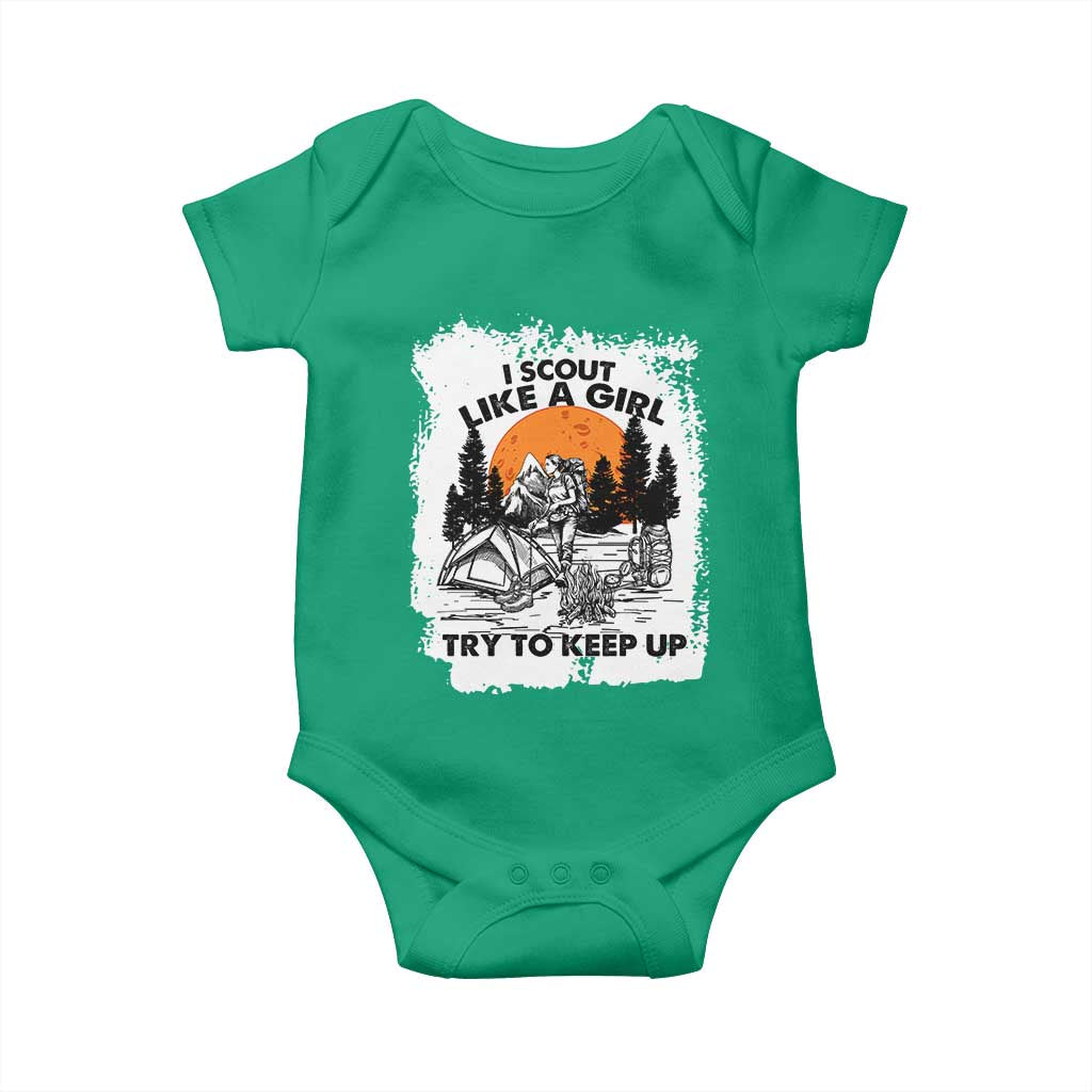 Scout Girl Baby Onesie I Scout Like A Girl Try To Keep Up Hiking Camping Scouting Lovers TS02 Irish Green Print Your Wear