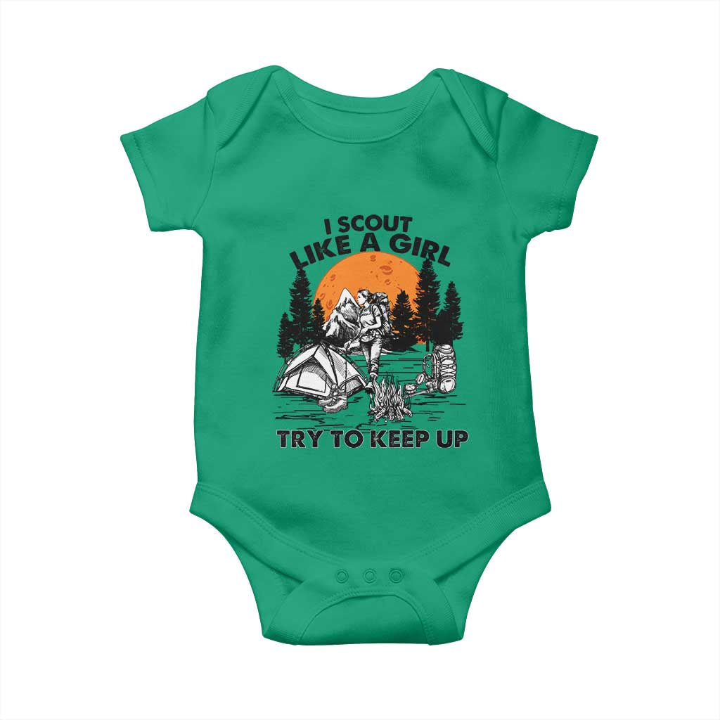 Scout Girl Baby Onesie I Scout Like A Girl Try To Keep Up Hiking Camping Scouting TS02 Irish Green Print Your Wear