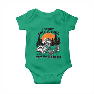 Scout Girl Baby Onesie I Scout Like A Girl Try To Keep Up Hiking Camping Scouting TS02 Irish Green Print Your Wear