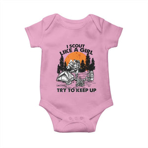 Scout Girl Baby Onesie I Scout Like A Girl Try To Keep Up Hiking Camping Scouting TS02 Light Pink Print Your Wear