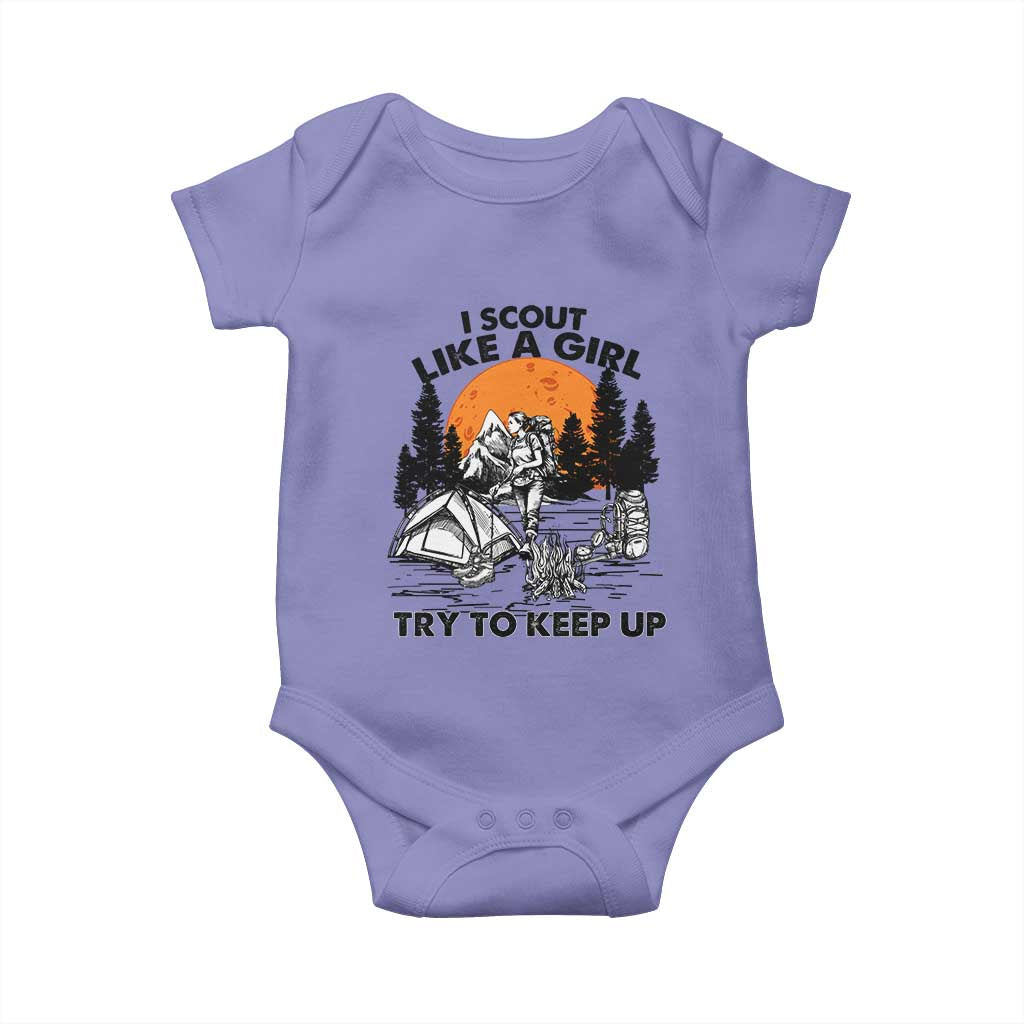 Scout Girl Baby Onesie I Scout Like A Girl Try To Keep Up Hiking Camping Scouting TS02 Violet Print Your Wear