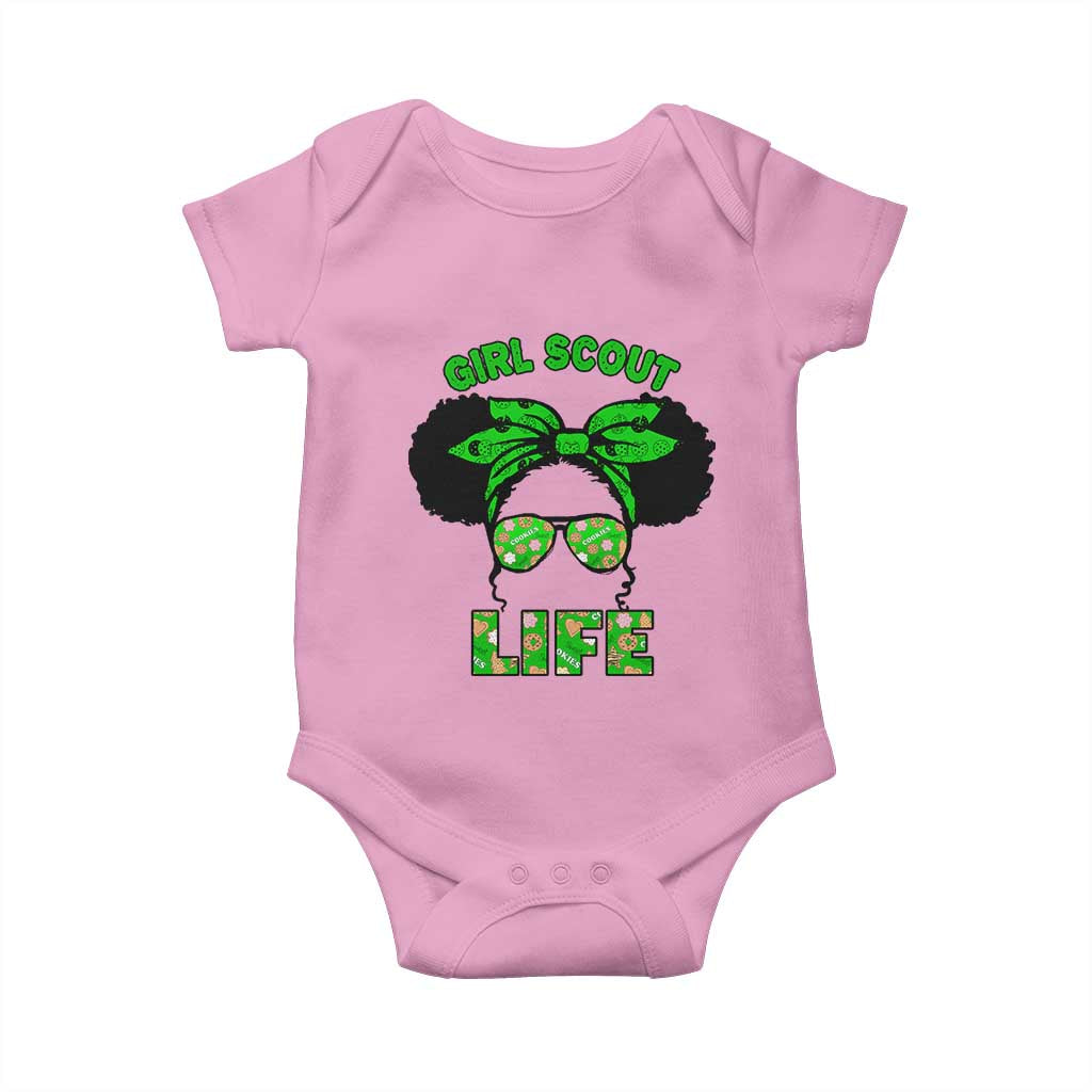 Scout Girl Cookie Dealer Baby Onesie Troop Leader Little Messy Bun TS02 Light Pink Print Your Wear