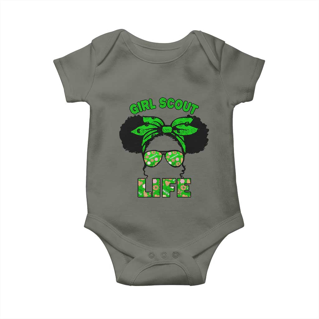 Scout Girl Cookie Dealer Baby Onesie Troop Leader Little Messy Bun TS02 Military Green Print Your Wear