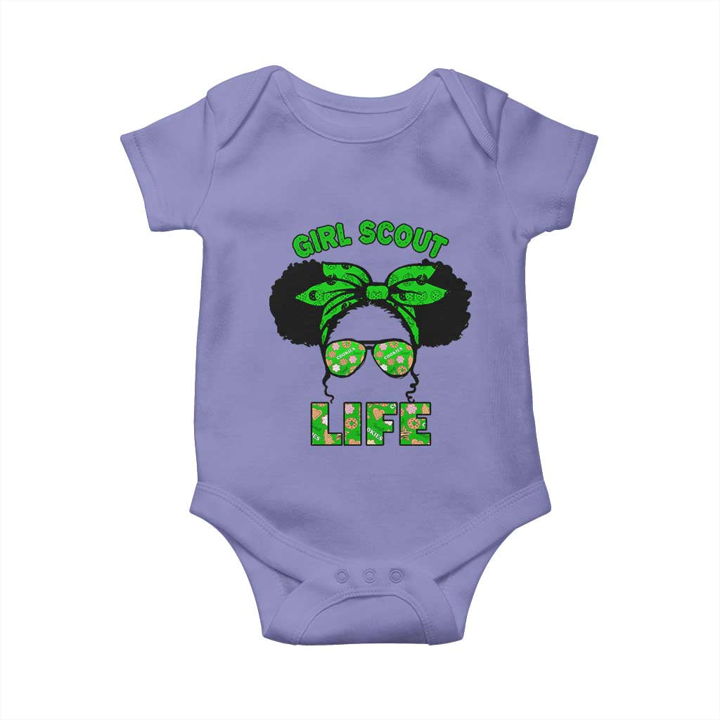 Scout Girl Cookie Dealer Baby Onesie Troop Leader Little Messy Bun TS02 Violet Print Your Wear