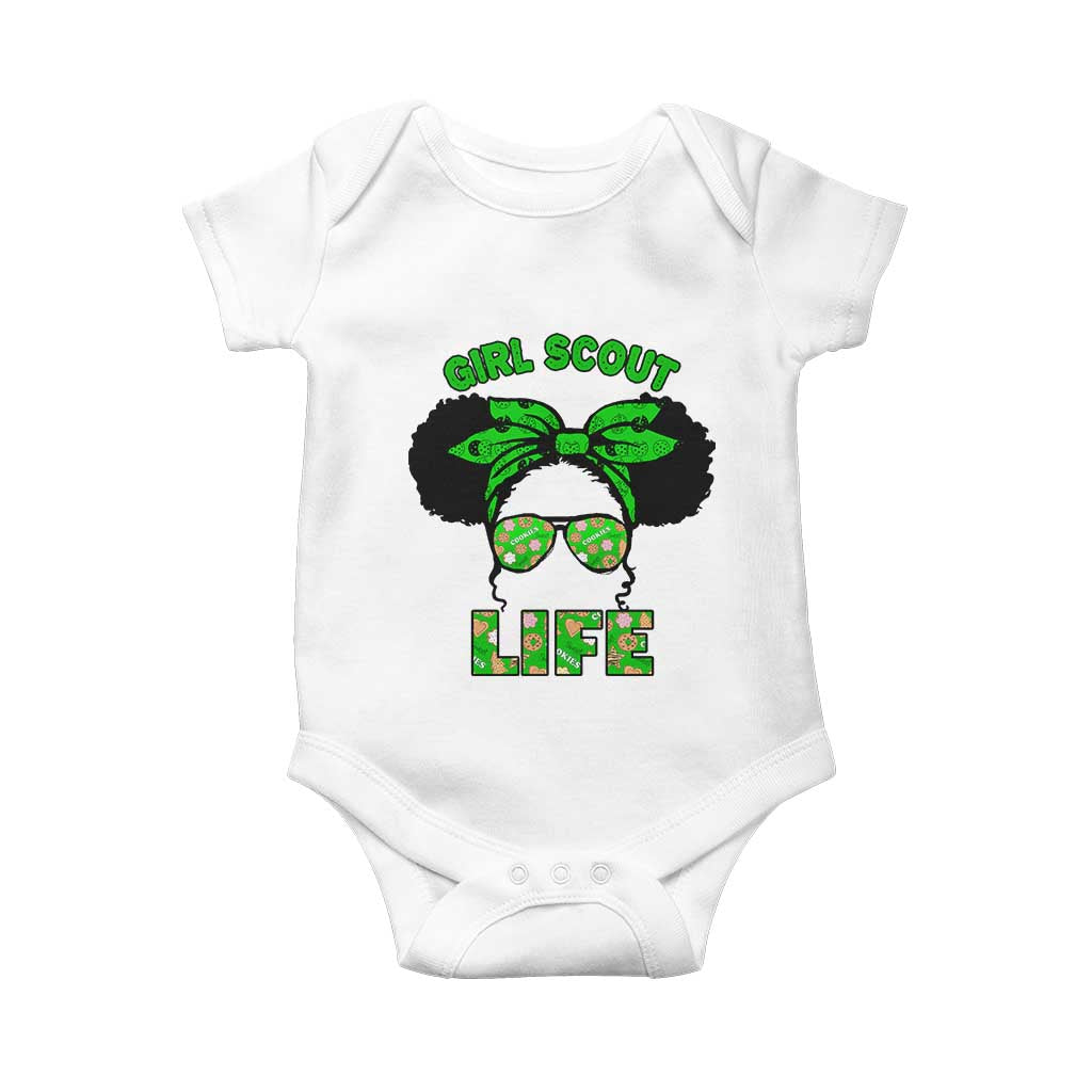 Scout Girl Cookie Dealer Baby Onesie Troop Leader Little Messy Bun TS02 White Print Your Wear