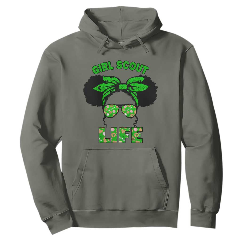 Scout Girl Cookie Dealer Hoodie Troop Leader Little Messy Bun TS02 Military Green Print Your Wear