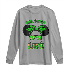 Scout Girl Cookie Dealer Long Sleeve Shirt Troop Leader Little Messy Bun TS02 Sport Gray Print Your Wear