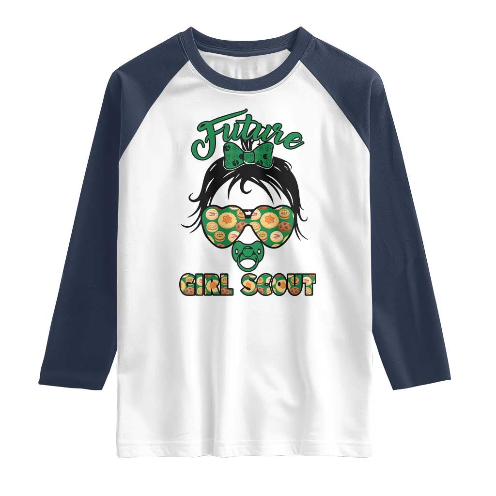 Scout Girl Cookie Dealer Raglan Shirt Troop Leader Kidlife Little Bun TS02 White Navy Print Your Wear