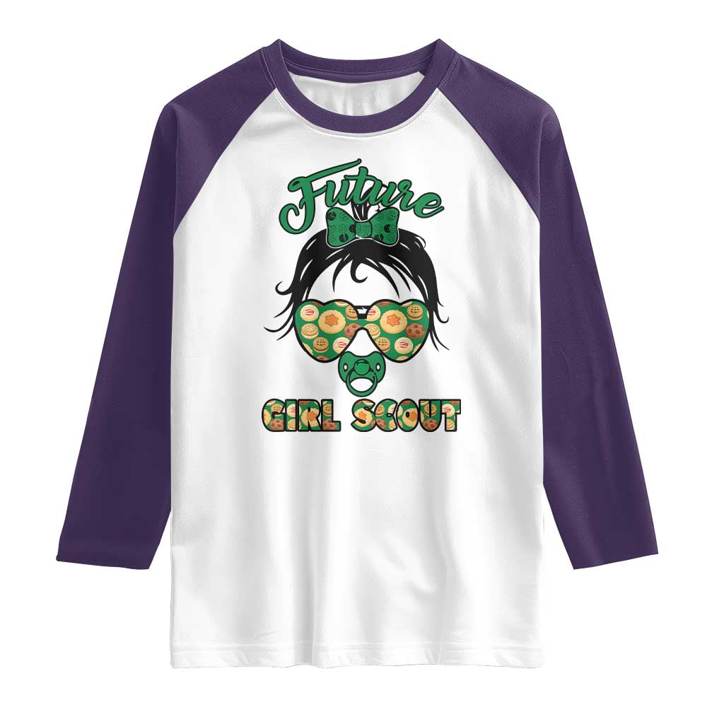 Scout Girl Cookie Dealer Raglan Shirt Troop Leader Kidlife Little Bun TS02 White Purple Print Your Wear