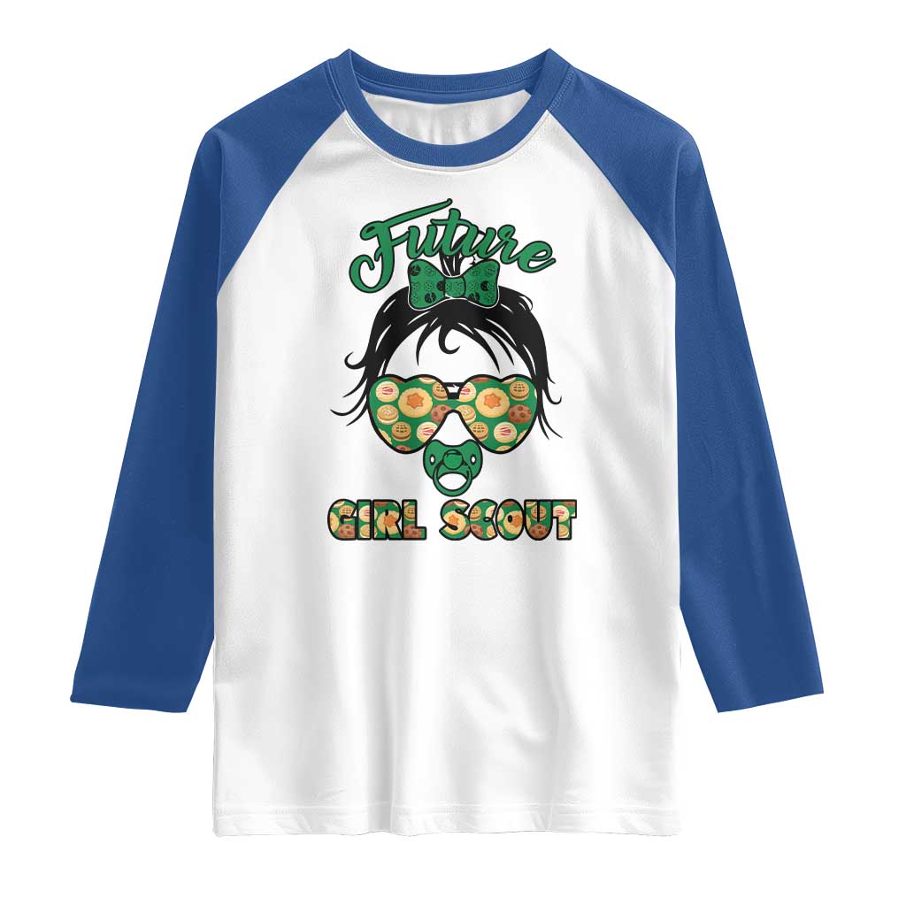Scout Girl Cookie Dealer Raglan Shirt Troop Leader Kidlife Little Bun TS02 White Royal Print Your Wear