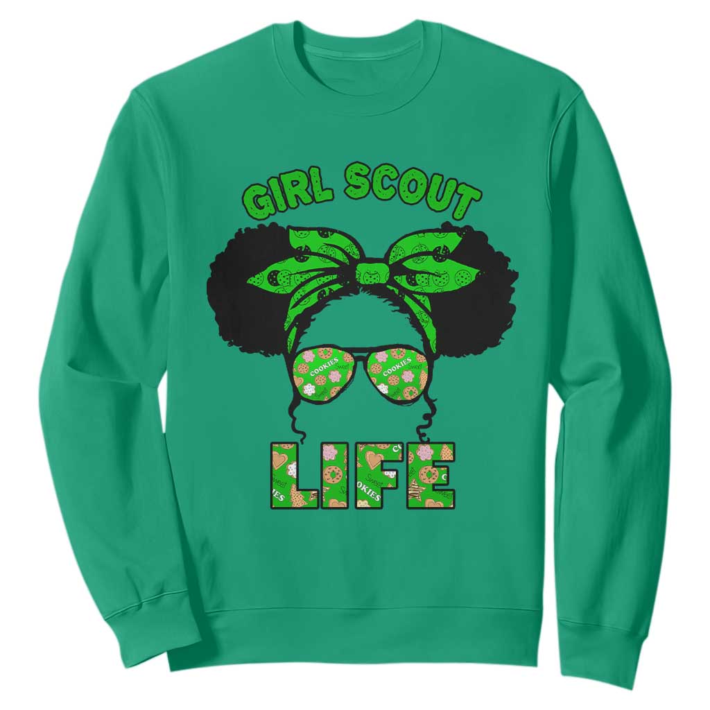 Scout Girl Cookie Dealer Sweatshirt Troop Leader Little Messy Bun TS02 Irish Green Print Your Wear