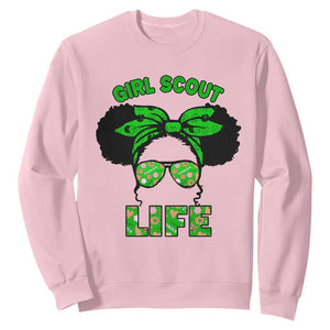 Scout Girl Cookie Dealer Sweatshirt Troop Leader Little Messy Bun TS02 Light Pink Print Your Wear