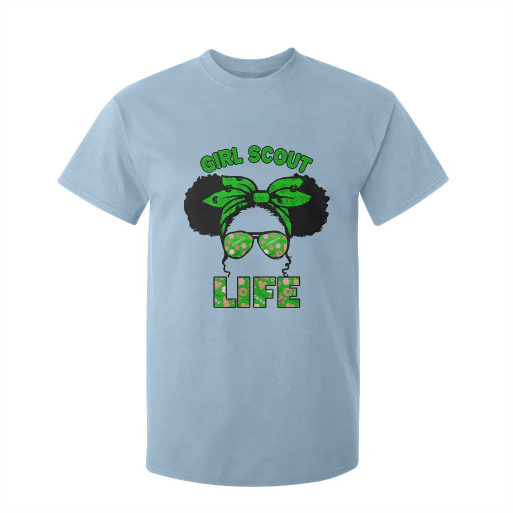 Scout Girl Cookie Dealer T Shirt For Kid Troop Leader Little Messy Bun TS02 Light Blue Print Your Wear
