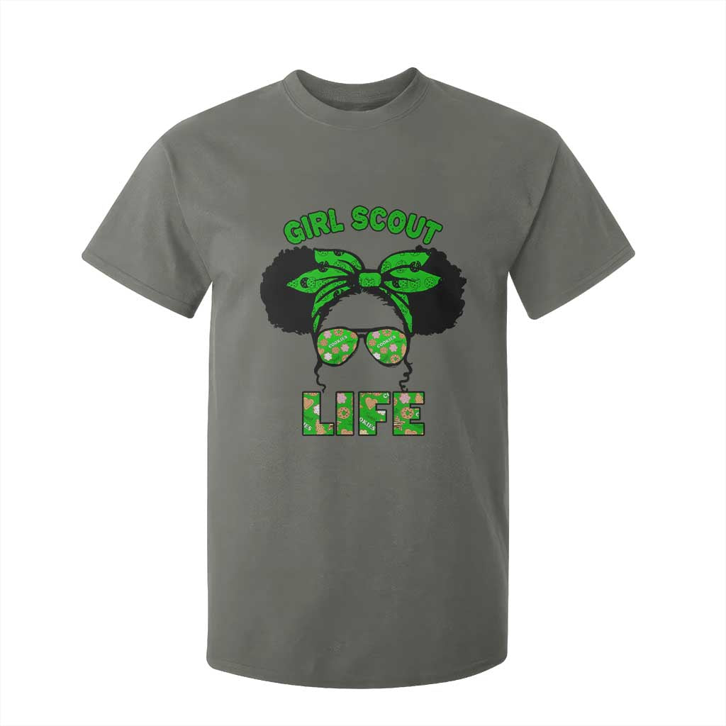 Scout Girl Cookie Dealer T Shirt For Kid Troop Leader Little Messy Bun TS02 Military Green Print Your Wear