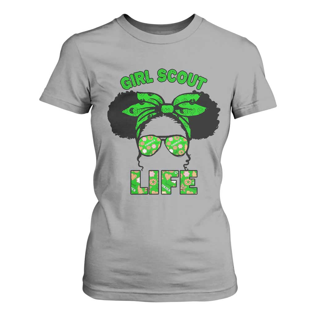 Scout Girl Cookie Dealer T Shirt For Women Troop Leader Little Messy Bun TS02 Sport Gray Print Your Wear