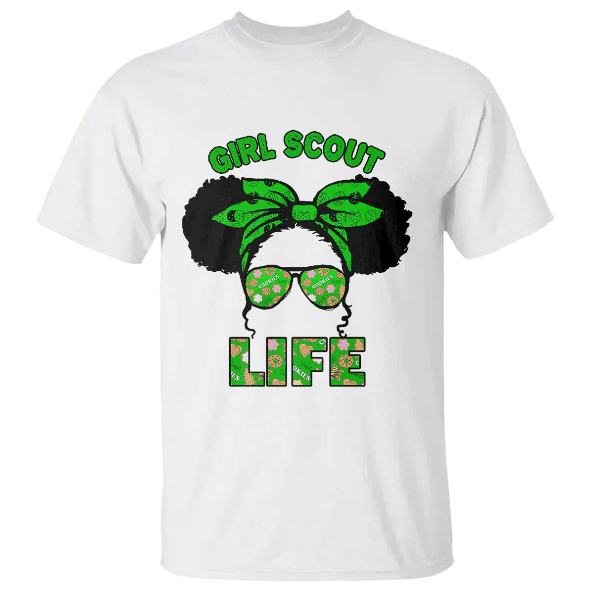 Scout Girl Cookie Dealer T Shirt Troop Leader Little Messy Bun TS02 White Print Your Wear