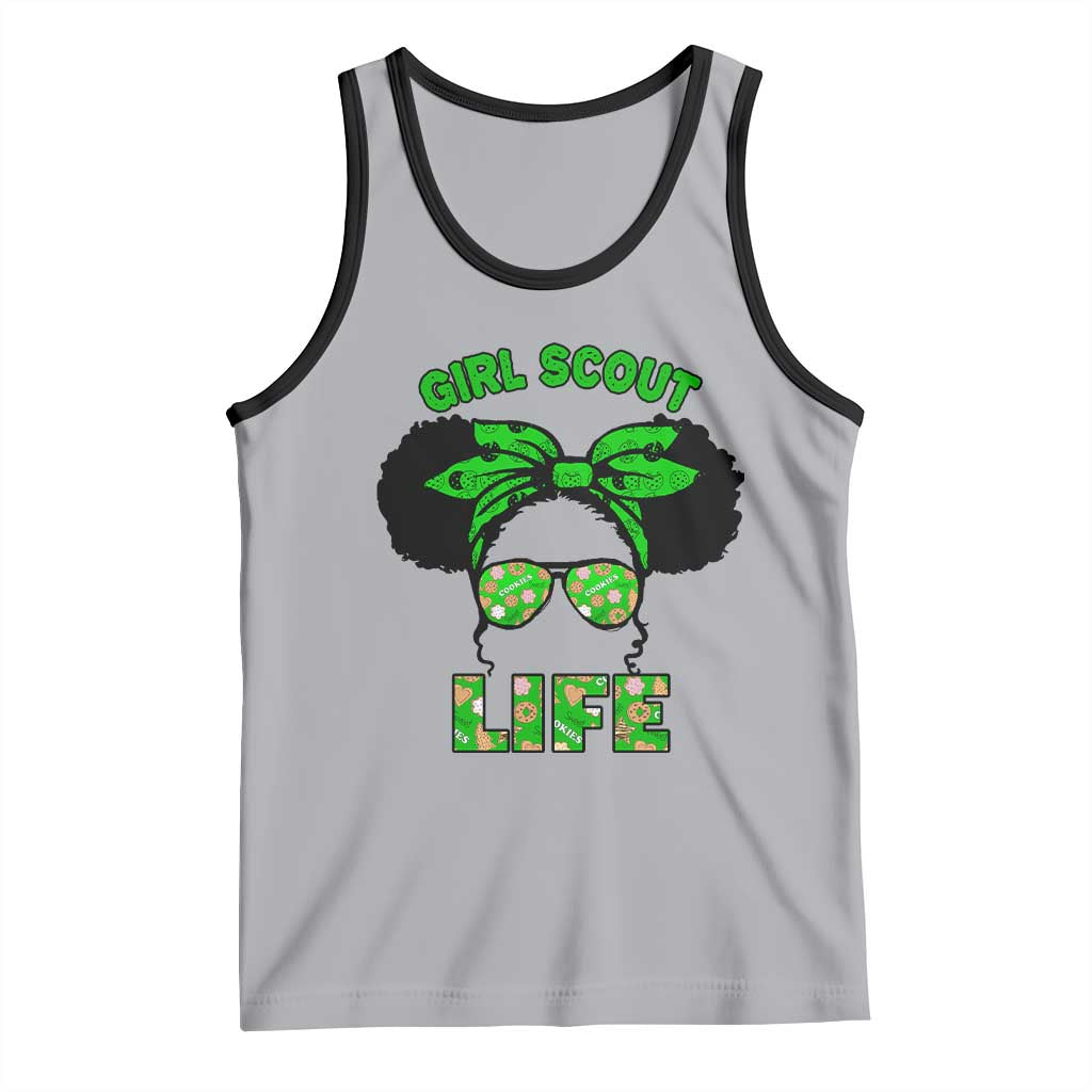Scout Girl Cookie Dealer Tank Top Troop Leader Little Messy Bun TS02 Athletic Heather Black Print Your Wear