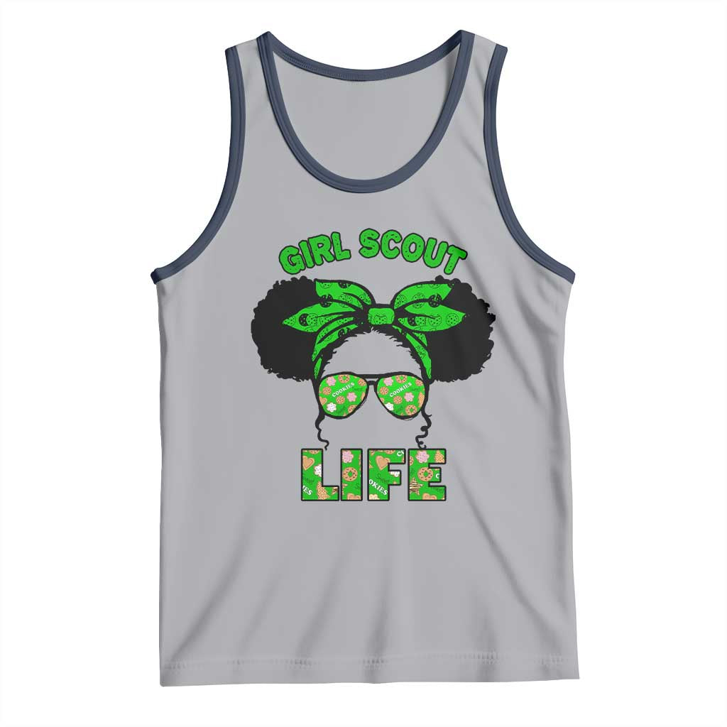 Scout Girl Cookie Dealer Tank Top Troop Leader Little Messy Bun TS02 Athletic Heather Navy Print Your Wear