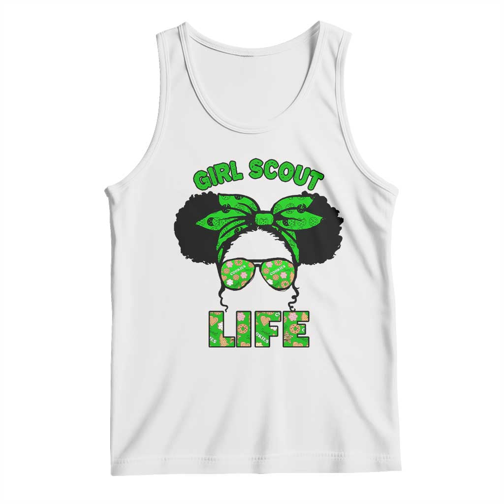 Scout Girl Cookie Dealer Tank Top Troop Leader Little Messy Bun TS02 White Print Your Wear