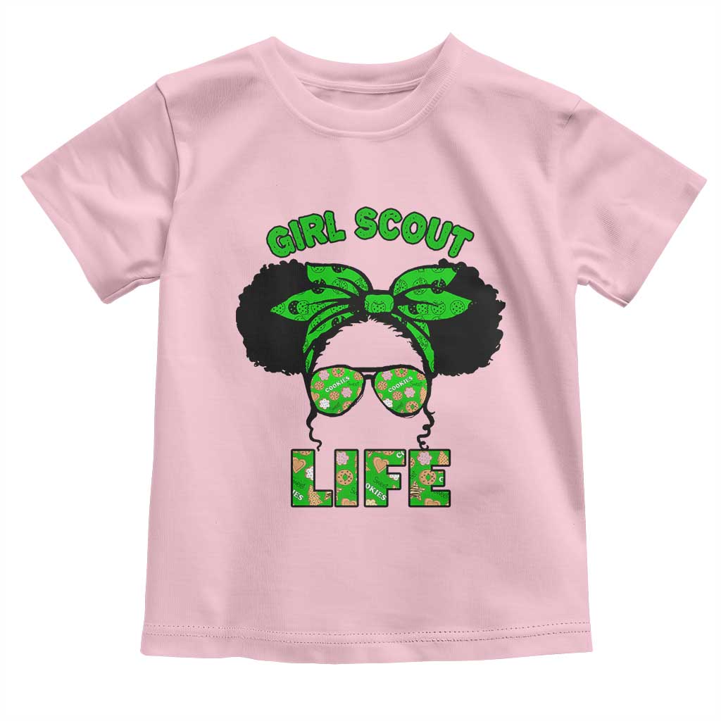 Scout Girl Cookie Dealer Toddler T Shirt Troop Leader Little Messy Bun TS02 Light Pink Print Your Wear