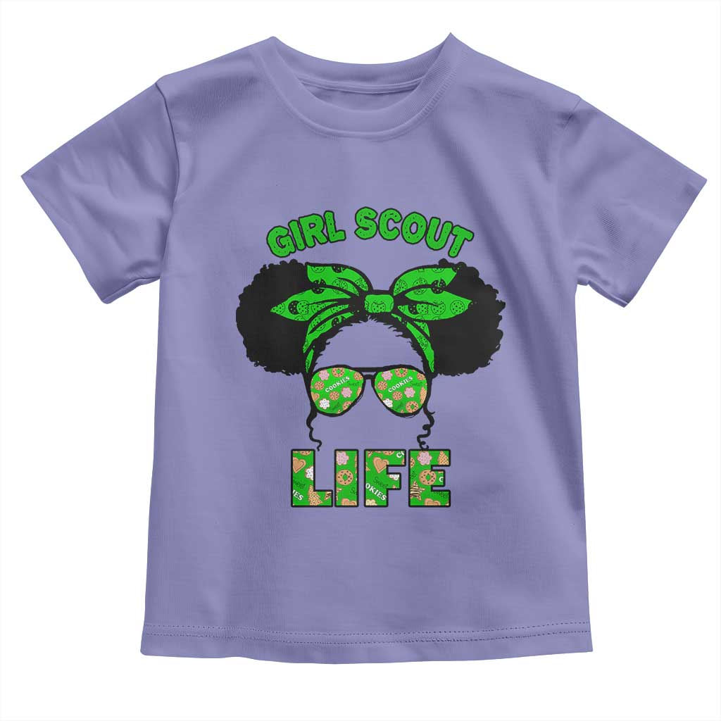 Scout Girl Cookie Dealer Toddler T Shirt Troop Leader Little Messy Bun TS02 Violet Print Your Wear