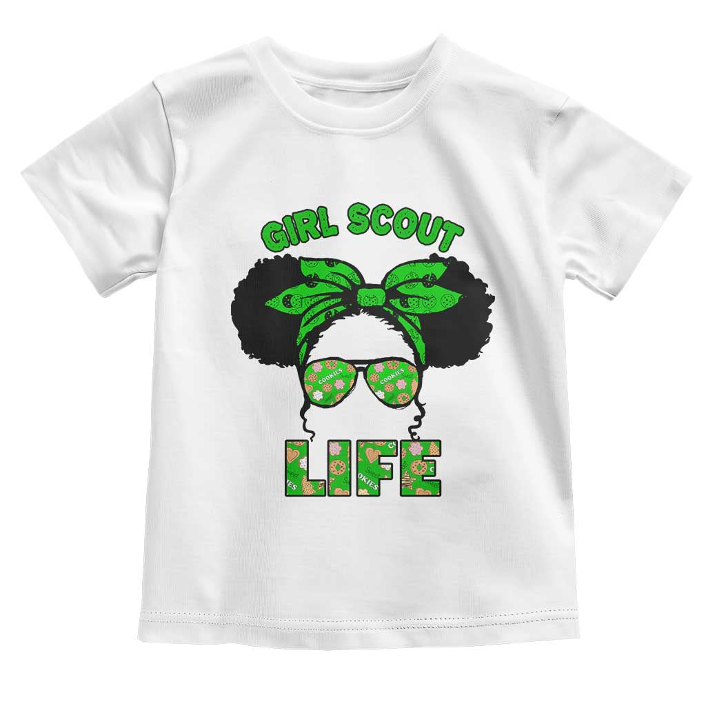 Scout Girl Cookie Dealer Toddler T Shirt Troop Leader Little Messy Bun TS02 White Print Your Wear