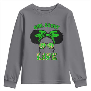 Scout Girl Cookie Dealer Youth Sweatshirt Troop Leader Little Messy Bun TS02 Charcoal Print Your Wear