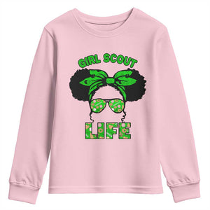 Scout Girl Cookie Dealer Youth Sweatshirt Troop Leader Little Messy Bun TS02 Light Pink Print Your Wear