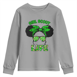 Scout Girl Cookie Dealer Youth Sweatshirt Troop Leader Little Messy Bun TS02 Sport Gray Print Your Wear
