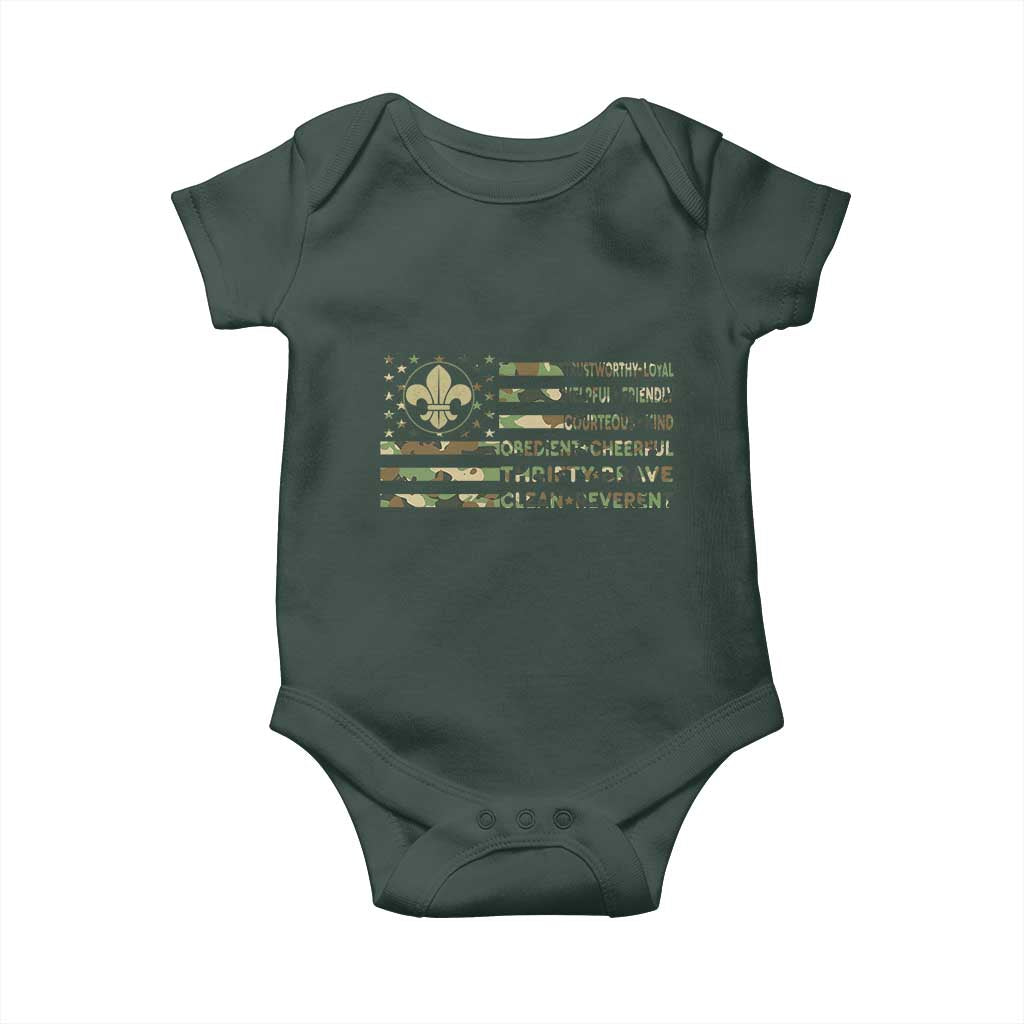 Scout Law Values Baby Onesie American Camo Flag Retro Vintage TS02 Print Your Wear