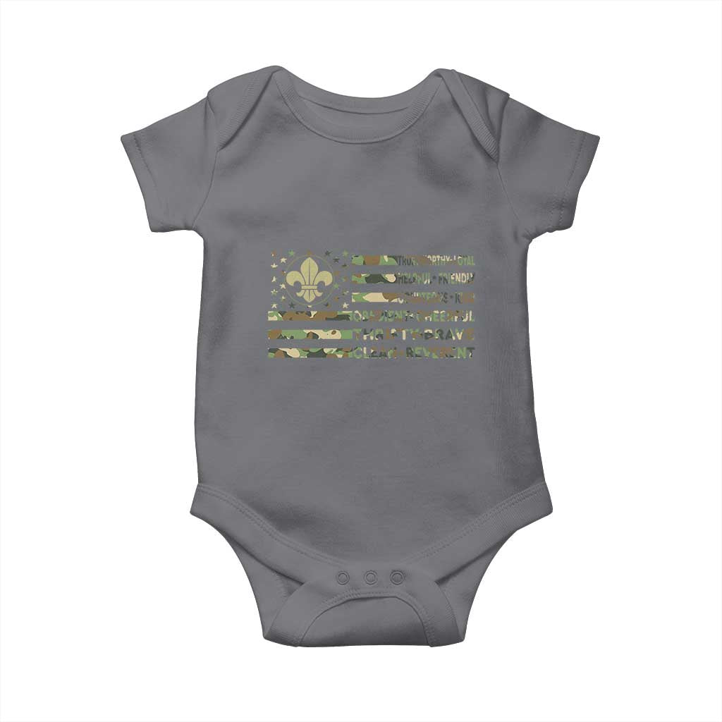 Scout Law Values Baby Onesie American Camo Flag Retro Vintage TS02 Charcoal Print Your Wear