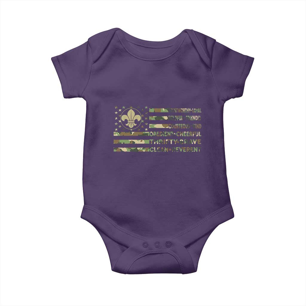 Scout Law Values Baby Onesie American Camo Flag Retro Vintage TS02 Purple Print Your Wear