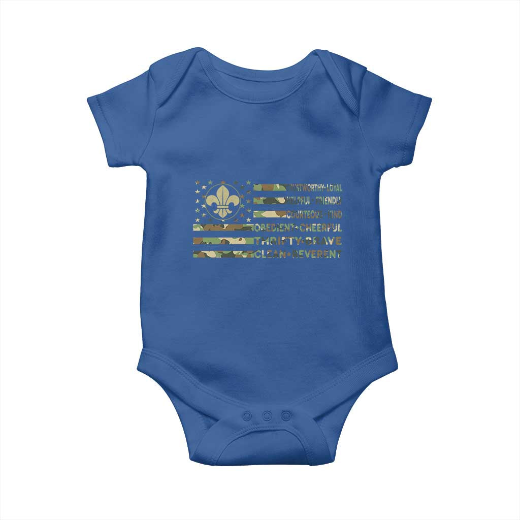 Scout Law Values Baby Onesie American Camo Flag Retro Vintage TS02 Royal Blue Print Your Wear
