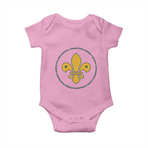 Scout Law Values Baby Onesie Scouting Troop Leader Fleur-de-Lis TS02 Light Pink Print Your Wear
