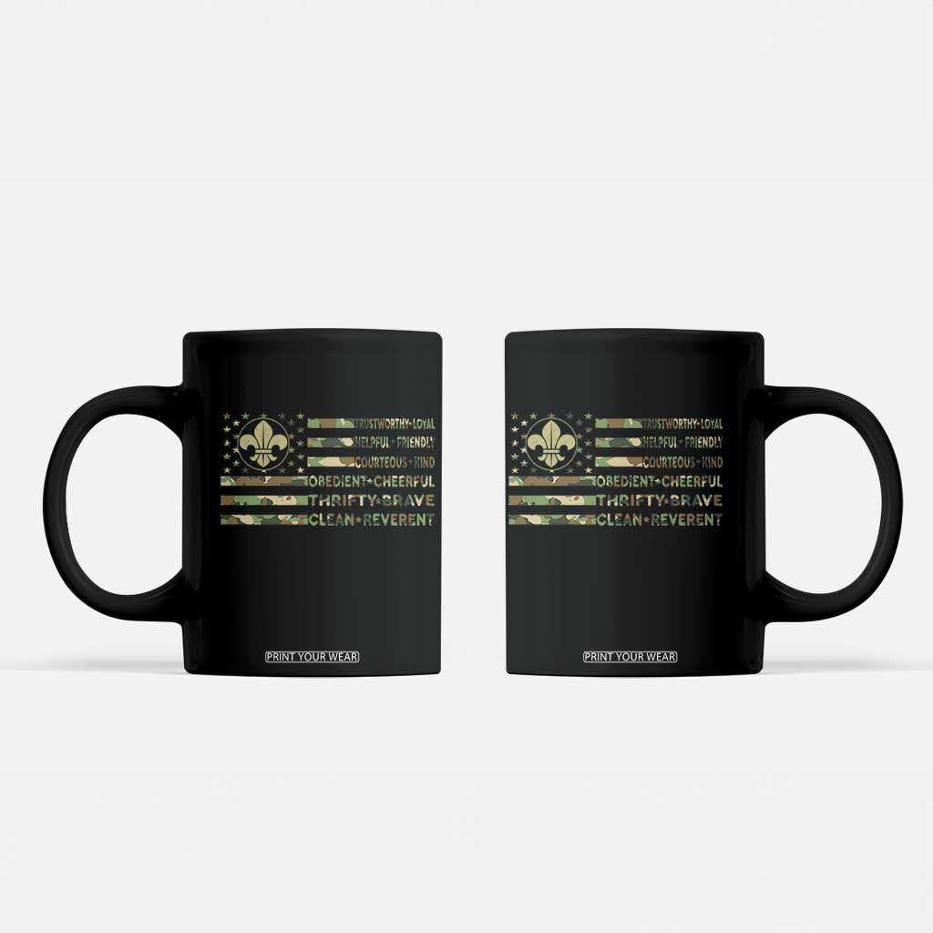 Scout Law Values Coffee Mug American Camo Flag Retro Vintage TS02 Black Print Your Wear