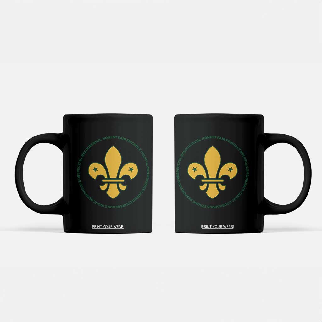 Scout Law Values Coffee Mug Scouting Troop Leader Fleur-de-Lis TS02 Black Print Your Wear