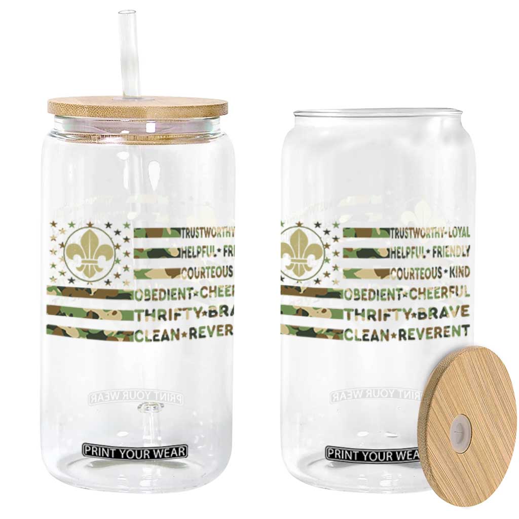Scout Law Values Glass Can American Camo Flag Retro Vintage TS02 Black Print Your Wear