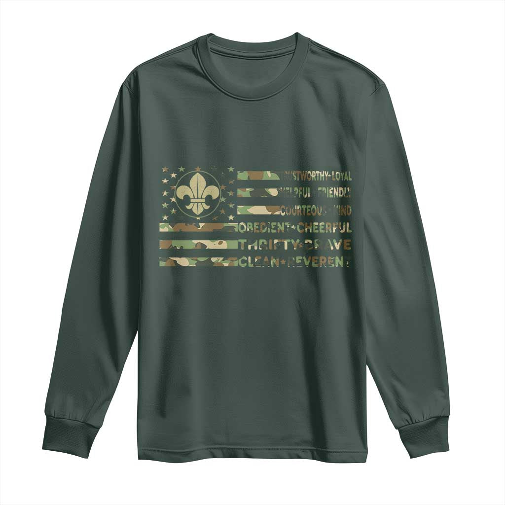 Scout Law Values Long Sleeve Shirt American Camo Flag Retro Vintage TS02 Dark Forest Green Print Your Wear