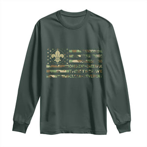 Scout Law Values Long Sleeve Shirt American Camo Flag Retro Vintage TS02 Dark Forest Green Print Your Wear