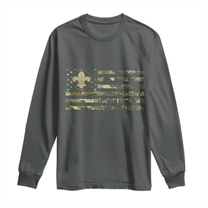 Scout Law Values Long Sleeve Shirt American Camo Flag Retro Vintage TS02 Dark Heather Print Your Wear