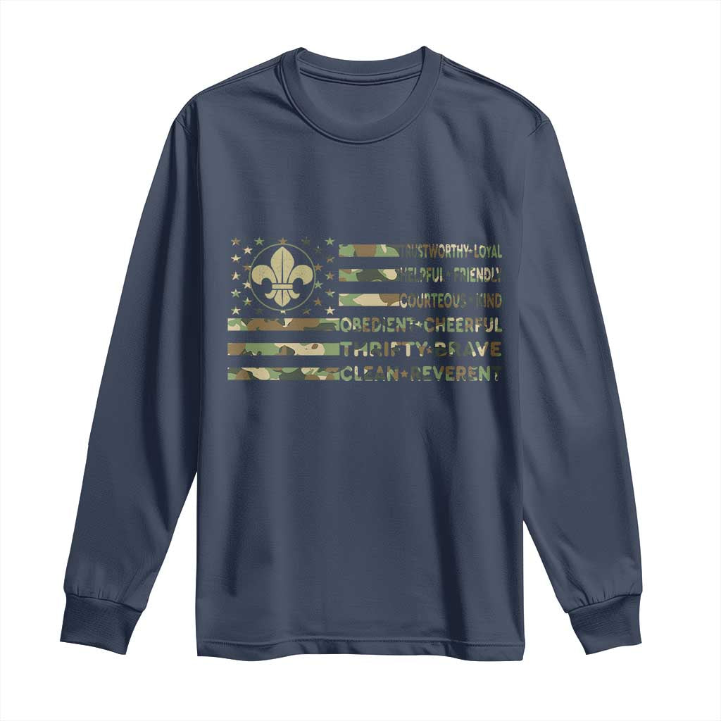 Scout Law Values Long Sleeve Shirt American Camo Flag Retro Vintage TS02 Navy Print Your Wear