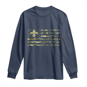 Scout Law Values Long Sleeve Shirt American Camo Flag Retro Vintage TS02 Navy Print Your Wear