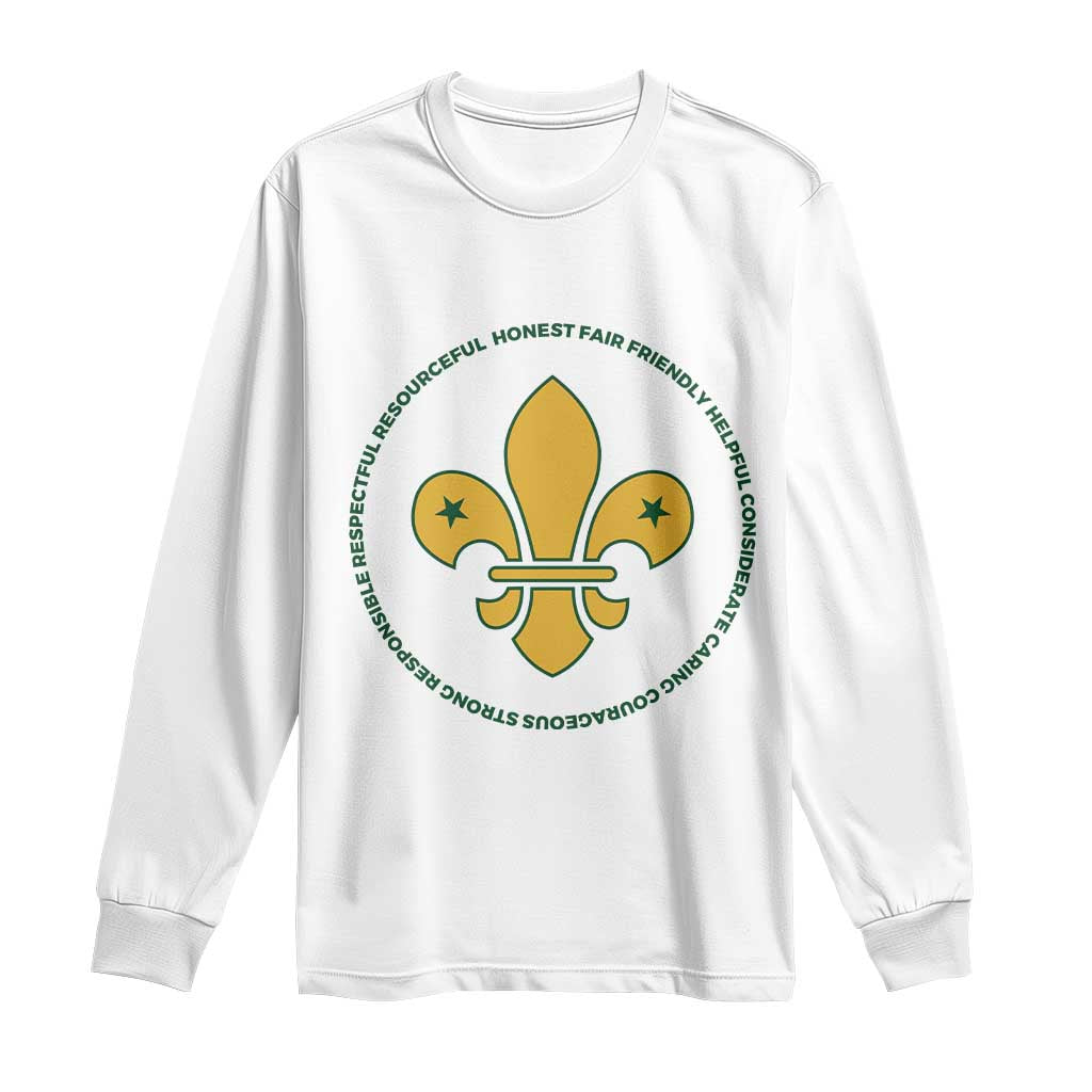Scout Law Values Long Sleeve Shirt Scouting Troop Leader Fleur-de-Lis TS02 White Print Your Wear