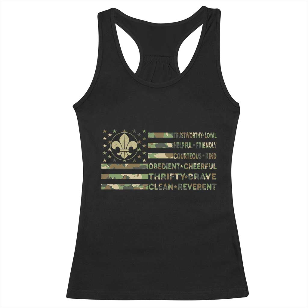 Scout Law Values Racerback Tank Top American Camo Flag Retro Vintage TS02 Black Print Your Wear