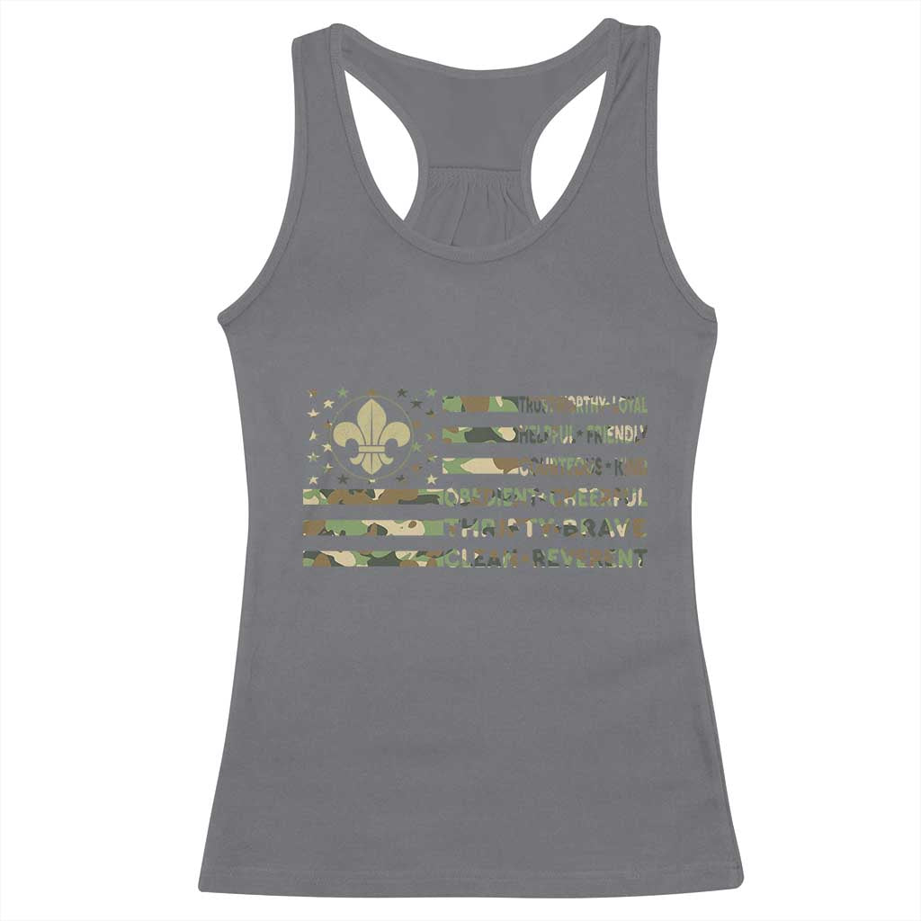 Scout Law Values Racerback Tank Top American Camo Flag Retro Vintage TS02 Charcoal Print Your Wear