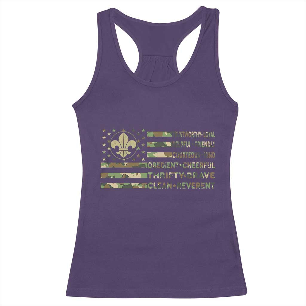 Scout Law Values Racerback Tank Top American Camo Flag Retro Vintage TS02 Purple Print Your Wear